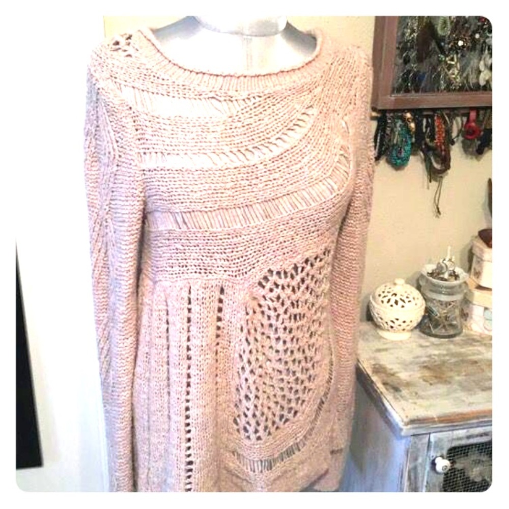 Beige Slanted Openworked Pullover by Moth